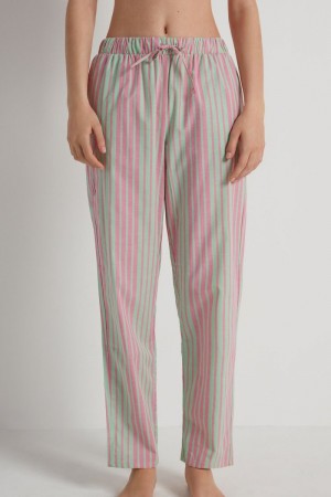 Dámské Kalhoty Tezenis Bavlněné Platene Trousers with Drawstring Zelene Viacfarebný Proužek Zelene | CZ-VW5786321