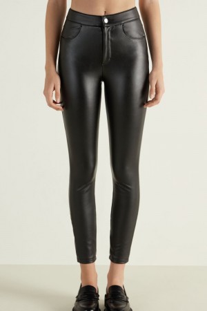 Dámské Kalhoty Tezenis Coated-Effect Thermal with Five Pockets Černé | CZ-VU9524187