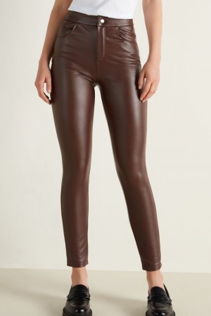 Dámské Kalhoty Tezenis Coated-Effect Thermal with Five Pockets Béžový Káva Hnědé | CZ-JV2059384