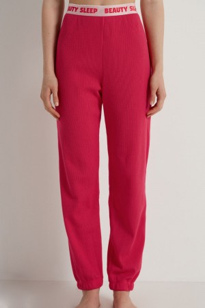 Dámské Kalhoty Tezenis Full Length Smocked with Text Waistband Červené | CZ-FY9537241