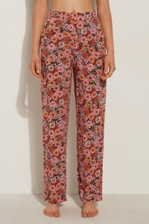 Dámské Kalhoty Tezenis Rovný-Leg Viscose Fabric Floral Animal Print | CZ-RV7453186