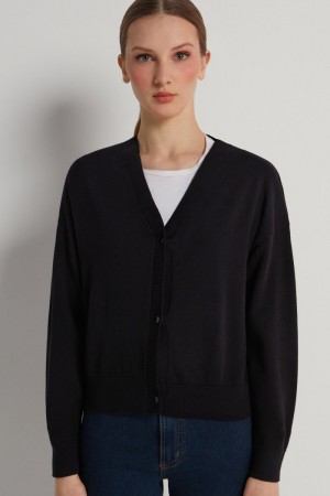 Dámské Kardigan Tezenis Long-Sleeve Button-Down Černé | CZ-FV0245819