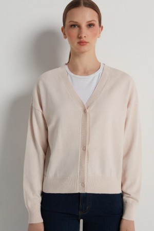 Dámské Kardigan Tezenis Long-Sleeve Button-Down Bílé Béžový | CZ-JM6841037
