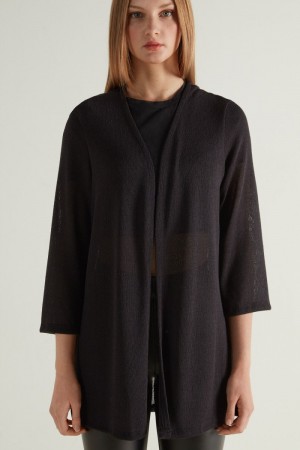 Dámské Kardigan Tezenis Long Sleeve Open Front Černé | CZ-VZ3249067