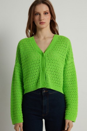 Dámské Kardigan Tezenis Perforated Fully-Fashioned Krátké Bavlněné Zelene | CZ-IH2647950