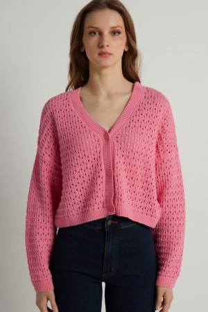 Dámské Kardigan Tezenis Perforated Fully-Fashioned Krátké Bavlněné Růžové | CZ-XY1497632