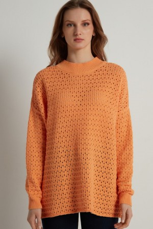 Dámské Knitwear Tezenis Perforated Fully-Fashioned Long Bavlněné Top Oranžové | CZ-LI8740591