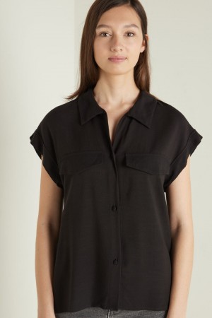 Dámské Košile Tezenis Dropped Shoulder Cloth with buttons Černé | CZ-RJ5643102