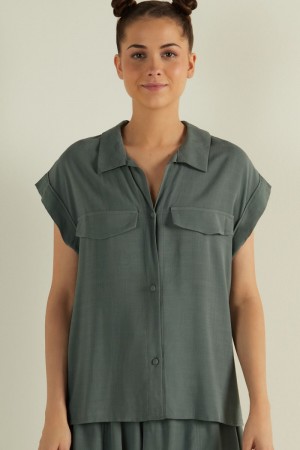 Dámské Košile Tezenis Dropped Shoulder Cloth with buttons Zelene | CZ-NV8462930