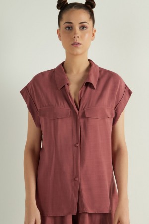 Dámské Košile Tezenis Dropped Shoulder Cloth with buttons Červené | CZ-JD5614708