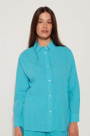 Dámské Košile Tezenis Long-Sleeved Bavlněné Platene Blankyt Blankyt Tyrkysové | CZ-RL9208475