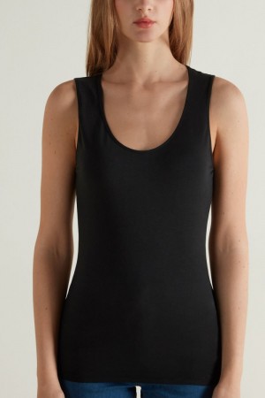 Dámské Košilky Tezenis Široké-Páskové Round-Neck Bavlněné Černé | CZ-YN4680219