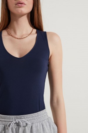 Dámské Košilky Tezenis Široké-Páskové Round-Neck Bavlněné Blankyt | CZ-TW3194570