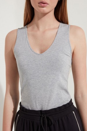 Dámské Košilky Tezenis Široké-Páskové Round-Neck Bavlněné Šedé | CZ-BN4278061