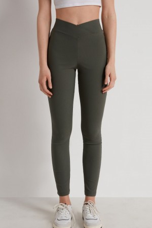 Dámské Legíny Tezenis Crossover Pasem Cloth Zelene | CZ-AY6935781