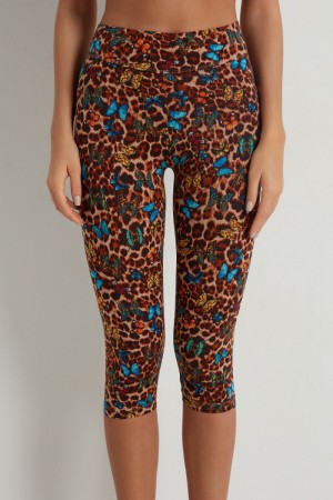 Dámské Legíny Tezenis Printed Bavlněné Capri Leopard | CZ-IZ5167043