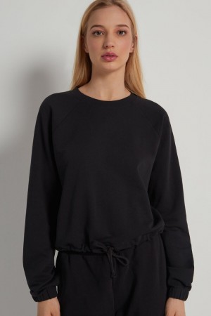 Dámské Mikina Tezenis Cropped Long-Sleeve with Drawstring Černé | CZ-EM3480267