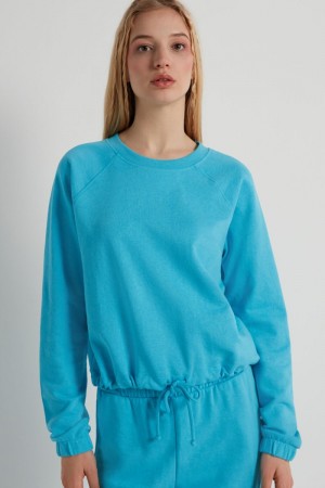 Dámské Mikina Tezenis Cropped Long-Sleeve with Drawstring Světle Blankyt | CZ-JF5623478