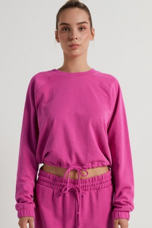 Dámské Mikina Tezenis Cropped Long-Sleeve with Drawstring Růžové Fuchsie Růžové | CZ-PE6327548