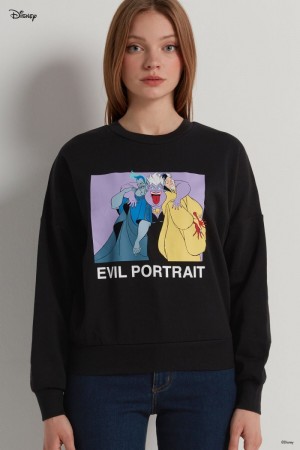 Dámské Mikina Tezenis Disney Villains Long Sleeve Crewneck Černé | CZ-HW0325486