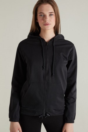 Dámské Mikina Tezenis Hoodie with Na Zip and Drawstring Černé | CZ-CN3492051