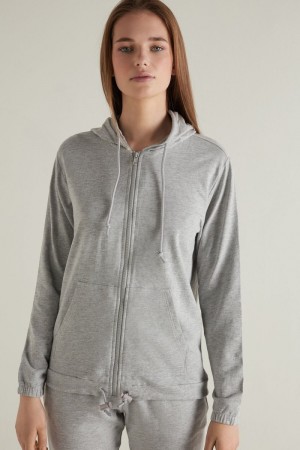 Dámské Mikina Tezenis Hoodie with Na Zip and Drawstring Šedé | CZ-TS4675392