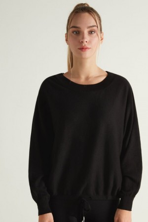 Dámské Mikina Tezenis Krátké Sleeve Batwing Top with Drawstring Černé | CZ-WP7036142