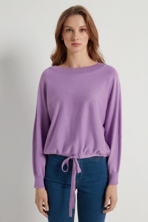 Dámské Mikina Tezenis Krátké Sleeve Batwing Top with Drawstring Fialové Levandule Fialové | CZ-YB3960427