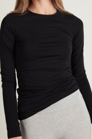Dámské Mikina Tezenis Long-Sleeve Crew-Neck Stretch-Bavlněné Top Černé | CZ-VL6891702