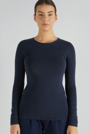 Dámské Mikina Tezenis Long-Sleeve Crew-Neck Stretch-Bavlněné Top Blankyt | CZ-JH4962053