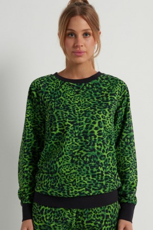 Dámské Mikina Tezenis Long-Sleeve Printed Bavlněné Zelene | CZ-EJ4758096