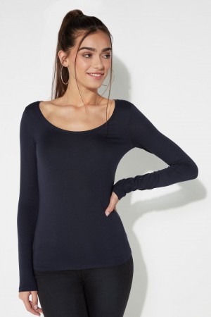 Dámské Mikina Tezenis Long-Sleeve Scoop-Neck Viscose Top Blankyt | CZ-ZO8014257
