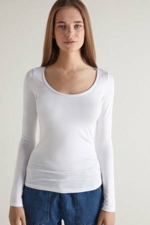 Dámské Mikina Tezenis Long-Sleeve Scoop-Neck Viscose Top Bílé | CZ-BI1302845