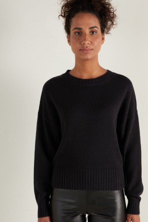 Dámské Mikina Tezenis Long Sleeve Crewneck in Bavlněné Černé | CZ-RN1367905