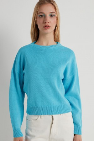 Dámské Mikina Tezenis Long Sleeve Crewneck in Bavlněné Světle Blankyt | CZ-YV8314709