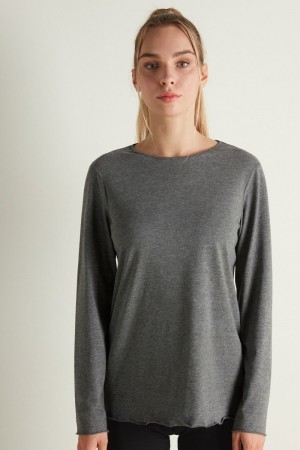 Dámské Mikina Tezenis Long Sleeve Lettuce Leaf Stitch Bavlněné Top Šedé | CZ-NT4318092