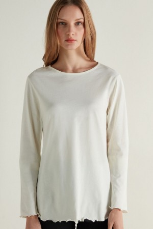 Dámské Mikina Tezenis Long Sleeve Lettuce Leaf Stitch Bavlněné Top Bílé | CZ-KW1564038