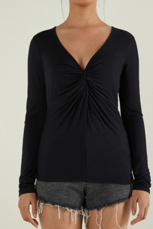 Dámské Mikina Tezenis Long Sleeve Top with Knot Černé | CZ-BY8735290