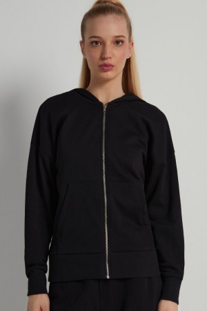 Dámské Mikina s Kapucí Tezenis Long-Sleeve Zip-Up Černé | CZ-BQ0798263