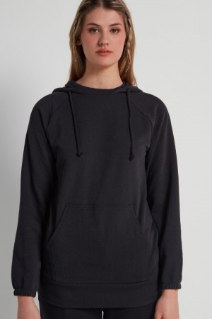 Dámské Mikina s Kapucí Tezenis Long-Sleeve with Large Pocket Černé | CZ-DR7948601