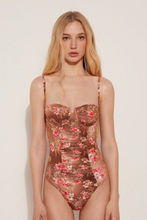 Dámské Plavky Tezenis Aloha Jungle One-Piece Balconette Zelene | CZ-EW2781593