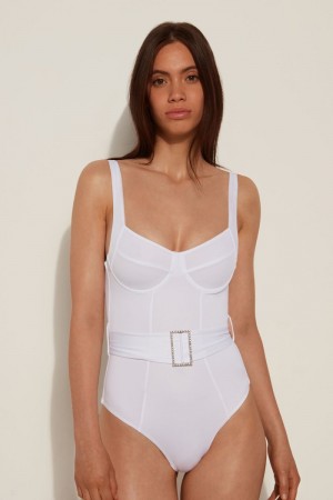 Dámské Plavky Tezenis Crystal Přezkou One-Piece Bílé | CZ-UW3624078