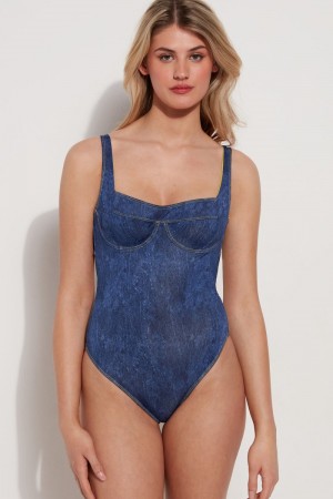 Dámské Plavky Tezenis Denim One-Piece Blankyt | CZ-MF0678139