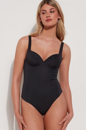 Dámské Plavky Tezenis Recycled Microfiber Balconette One Piece Černé | CZ-FN1658309