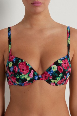 Dámské Podprsenky Tezenis Athens Printed Push-Up Černé | CZ-SJ2783450