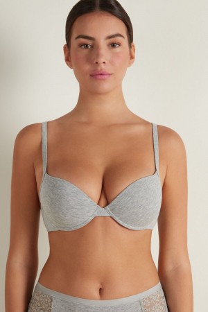 Dámské Podprsenky Tezenis Athens Push-Up in Bavlněné Šedé | CZ-EK7810364