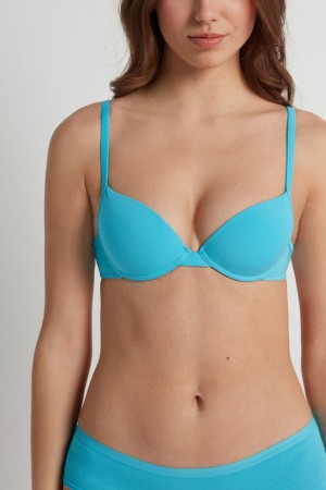 Dámské Podprsenky Tezenis Athens Push-Up in Bavlněné Světle Blankyt | CZ-LH4580239
