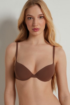 Dámské Podprsenky Tezenis Athens Push-up in Microfiber Hnědé | CZ-GZ1230945