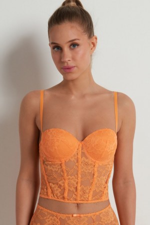 Dámské Podprsenky Tezenis Blooming Krajkové Bandeau Top Oranžové | CZ-AZ4376905