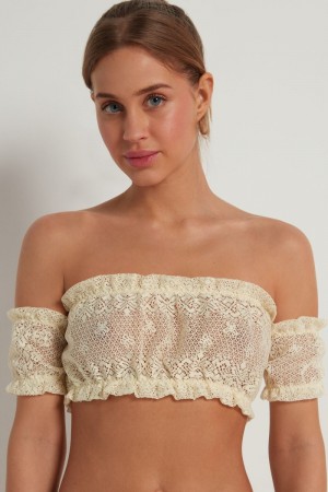 Dámské Podprsenky Tezenis Country Pointelle Bandeau Top Bílé | CZ-UN0264853